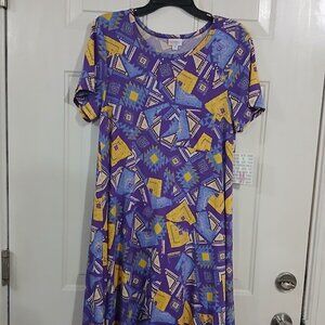 LulaRoe Womens Blue Midi Dress Colorful Short Sleeve  Size M